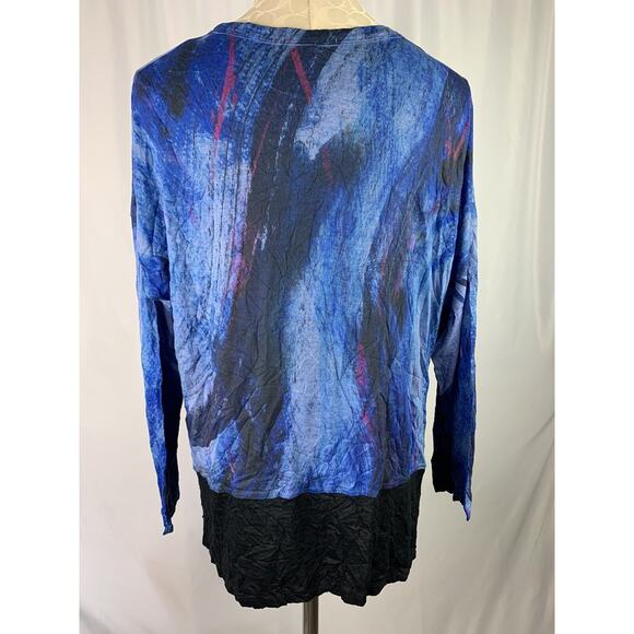 Medium Jessie and Jane Women's Blue Brushstroke Top Made in USA - Picture 7 of 8
